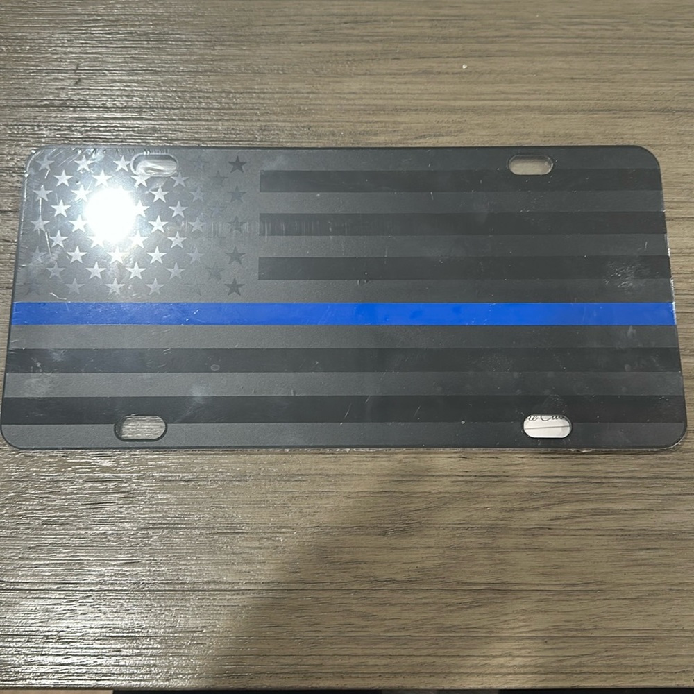 NWT thin blue line American flag license plate